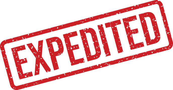 A bold red rectangular rubber stamp clearly displays the word EXPEDITED on a pristine white background