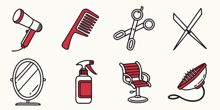 a collection of hairdressing tools and accessories Vector