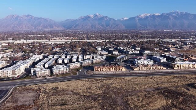 Aerial view of apartments and construction in Midvale Utah USA