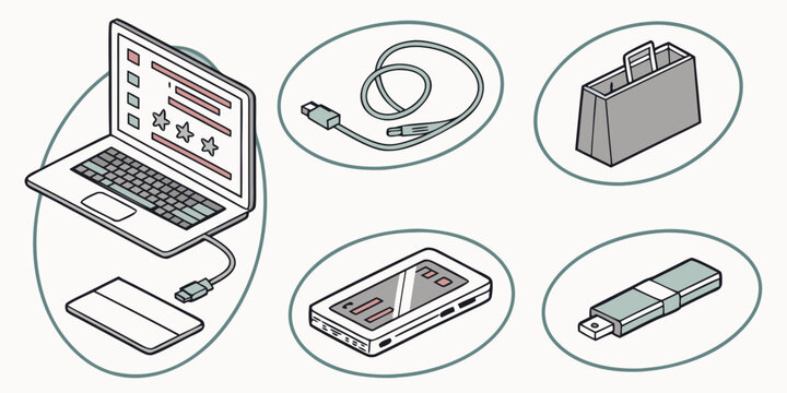 computer and peripherals icons Vector