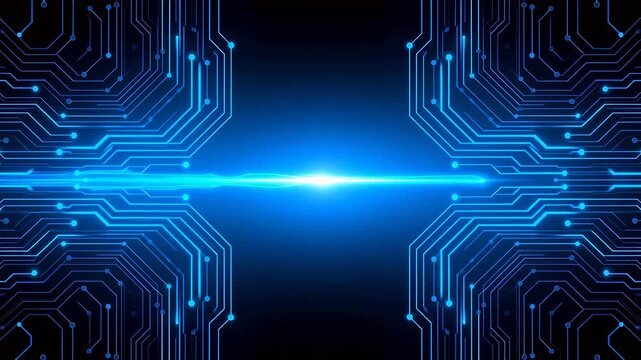 Blue circuit board pattern on dark background