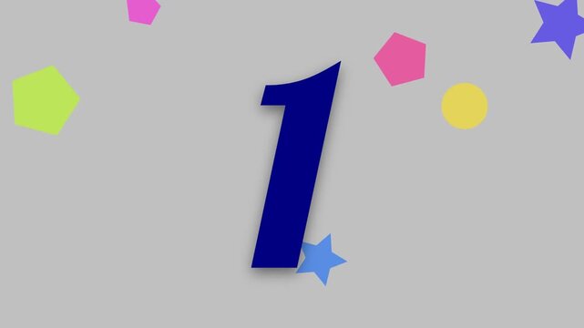 Simple animation of a colorful countdown timer from five to one over a grey background