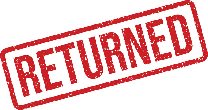 A red rectangular rubber stamp mark displaying the word RETURNED with a textured effect on a white surface