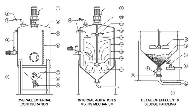 Industrial Tanks and Mixing Mechanisms Diagram