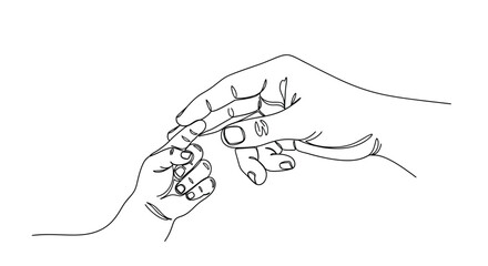 Obraz premium Parent and child hands connected by a single line, symbolizing unity and love.
