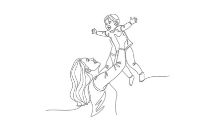 Obraz premium Mother throwing laughing child in the air, celebrating family joy