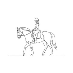 Fototapeta premium Equestrian sport illustration rider on horseback in a clean, single line style.