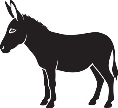 Black silhouette of a donkey standing alone on white background