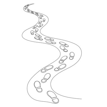 Winding Path with Footprints, Journey and Direction Concept