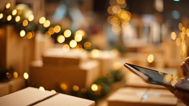Hand Holding Smartphone in Cozy Christmas Setting
