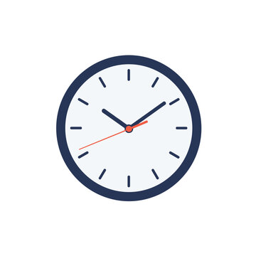 Simple vector clock illustration with red second hand and black frame design