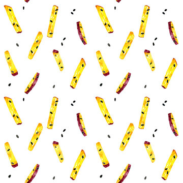 大学芋のシームレスパターン　手描き水彩イラスト背景素材