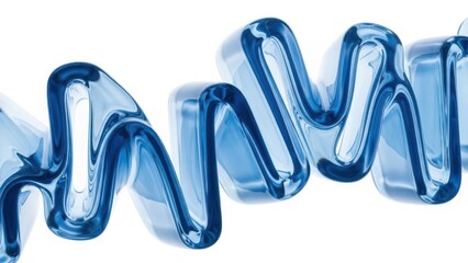 Obraz premium Abstract wavy blue glass tubes forming a dynamic, flowing pattern on a white background.