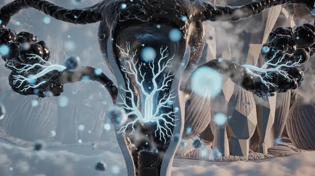 Abstract 3D Medical Visualization of Adenomyosis and Chronic Pelvic Pain Showing Glowing Endometrial Tissue