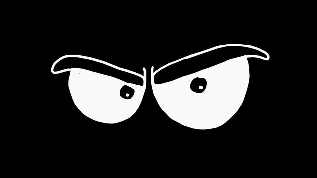 Wiggly hand-drawn cartoon angry eyes emotional expression icon on transparent background
