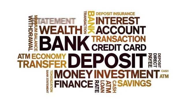 Bank Deposit animated word cloud-text design animation tag kinetic typography seamless loop.