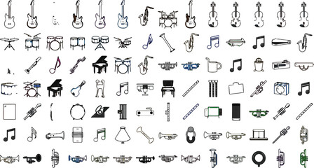 Set of 40 music icons vector, musical symbols and instruments