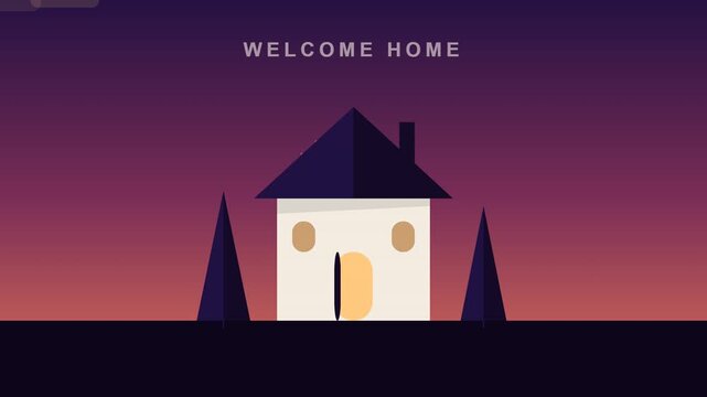 Minimalist Home Arrival Animation Under a Warm Gradient Sky, Representing Comfort and Welcome