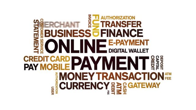 Online Payment animated word cloud-text design animation tag kinetic typography seamless loop.