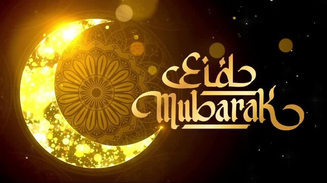 Elegant Golden Eid Mubarak Greeting with Glowing Crescent Moon and Mandala