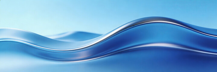 Obraz premium Abstract blue wave background with smooth, flowing curves. Features soft gradients, shiny reflections, and a modern, elegant aesthetic suitable for digital design and decoration.