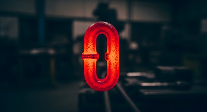 A single glowing red-hot chain link forged in the intense fire of a dark workshop, representing the searing heat of transformation and the unbreakable strength born from extreme pressure
