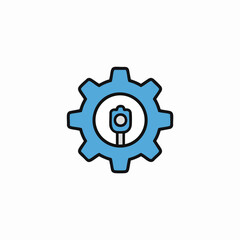 Fototapeta premium A blue gear icon with a lightbulb on a white background, symbolizing innovative ideas