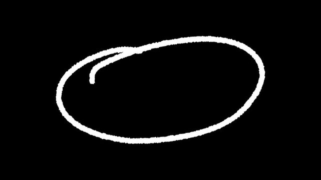 Hand drawn white marker circle or oval highlight frame for emphasis isolated on black background. motion graphics of concept. 4k video. animation