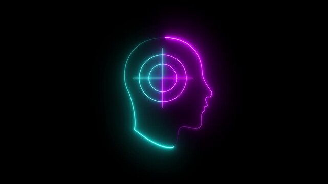 Glowing neon two color Headhunting icon animation for human resource management, recruitment, hiring, search, target person, finding skill candidate or employee, hunting job or employment, vacancy 4k.