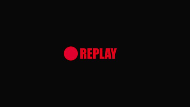 Replay screen overlay with red recording dot and viewfinder frames, ideal for sports highlights, security footage simulations, and cinematic video