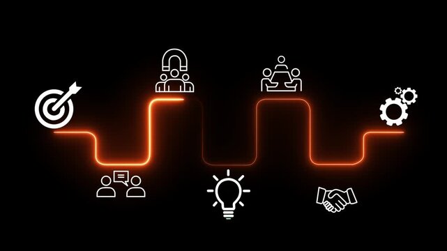 Agenda for Effective Meeting Planning concept on the black background. Strategic planning, teamwork, and clear meeting outcomes. Motion graphics of business meeting idea. 4k video. animation
