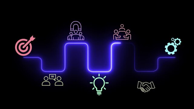 Agenda for Effective Meeting Planning concept on the black background. Strategic planning, teamwork, and clear meeting outcomes. Motion graphics of business meeting idea. 4k video. animation