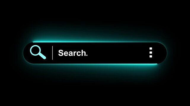 Search engine optimization concept on the black background. Motion graphics of with search bar for data search on website online idea. 4k video animation