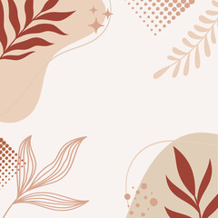 Fototapeta premium Minimalist abstract background with hand drawn organic shapes and floral and botanical elements. liquid shapes. soft beige and neutral tones pastel colors. vector illustration template design