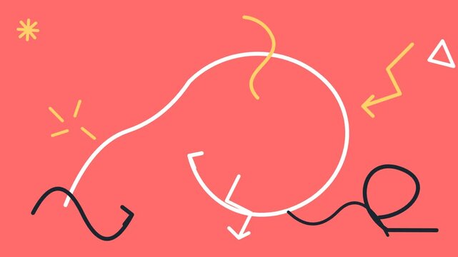 Dynamic abstract pattern with flowing lines, arrows, and geometric shapes on a vibrant pink background for modern digital content creation