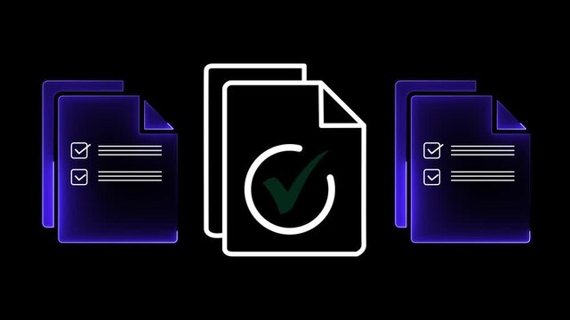 Regulatory and compliance concepts on the transparent background. Corporate governance documents. Motion graphics with a check box list displayed on a virtual screen. 4k video animation.