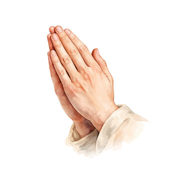 A watercolor vector of hands clasped in prayer for faith illustrations, religious symbolism designs, and spiritual devotion artwork.