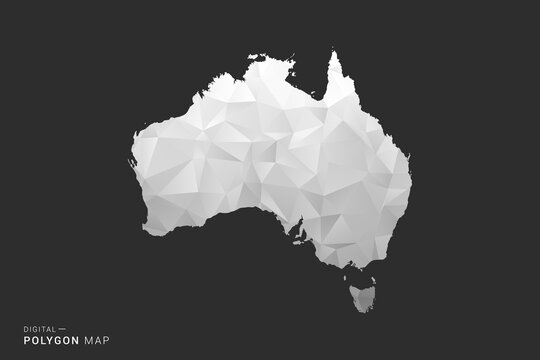 Australia Map - Polygon style vector illustration in black, gray and white low poly geometric design, minimal silhouette, isolated for infographic.