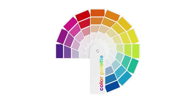 4k Resolution Video: Creative Design And Branding Concept. Minimal Color Palette Guide With Gradient Typography And Swatch Fan Display Unfolds Animated On White Background With Alpha Matte
