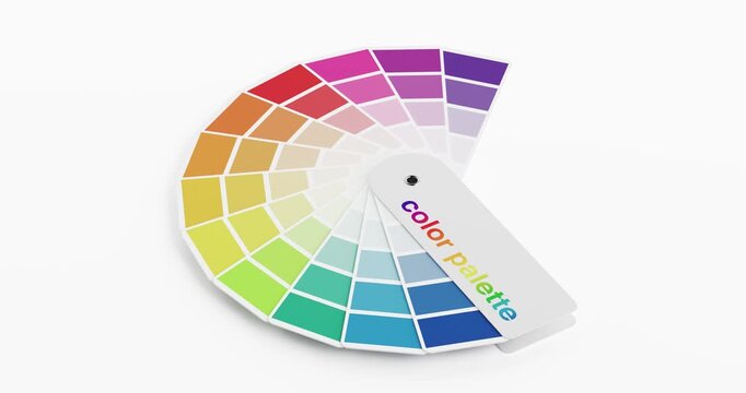 4k Resolution Video: Creative Design And Branding Concept. Minimal Color Palette Guide With Gradient Typography And Swatch Fan Display Unfolds Animated On White Background With Alpha Matte