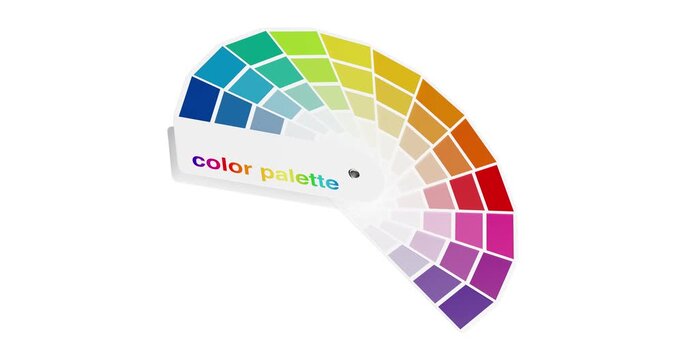 4k Resolution Video: Creative Design And Branding Concept. Minimal Color Palette Guide With Gradient Typography And Swatch Fan Display Unfolds Animated On White Background With Alpha Matte