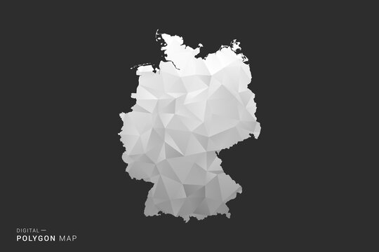 Germany Map - Polygon style vector illustration in black, gray and white low poly geometric design, minimal silhouette, isolated for infographic.