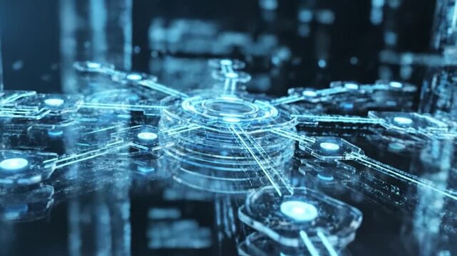 Futuristic digital technology network data connection abstract blue cyber circuit innovation science communication system virtual modern glowing high tech electronic background design 3D pattern