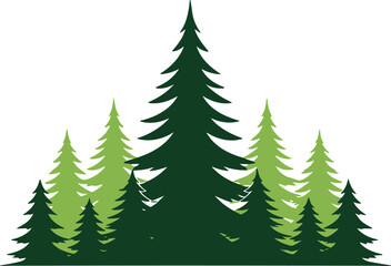 Obraz premium Pine Forest Tree Vector Illustration Featuring Evergreen Conifer Trees in Layered Silhouette Style for Nature Landscape Design, Woodland Graphics, and Outdoor Themes