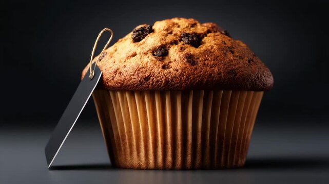 Chocolate chip muffin with blank price tag