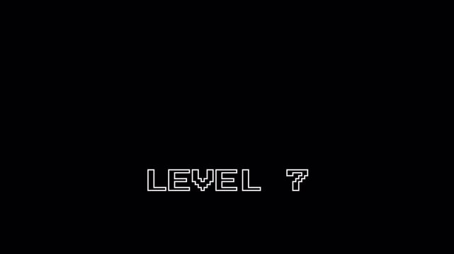 Pixel Retro Gaming Level 7 Animation Loop on Alpha Channel 8 Bit Pixel Text Flicker 4K Video for Game Intro and Retro Arcade Content 4k video animation seamless loop transparent background alph