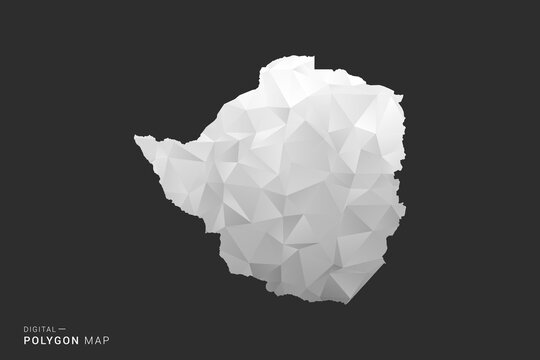 Zimbabwe Map - Polygon style vector illustration in black, gray and white low poly geometric design, minimal silhouette, isolated for infographic.