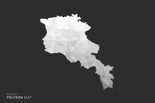 Armenia Map - Polygon style vector illustration in black, gray and white low poly geometric design, minimal silhouette, isolated for infographic.
