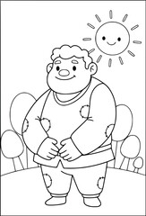 Fototapeta premium Illustrating a friendly large man standing in a sunny outdoor field scene
