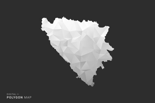 Bosnia and Herzegovina Map - Polygon style vector illustration in black, gray and white low poly geometric design, minimal silhouette, isolated for infographic.